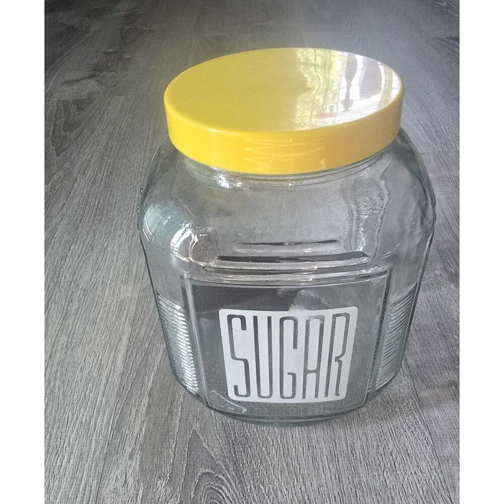 Anchor Hocking Hoosier Glass Sugar Jar Canister Plastic Lid Vintage with Scoop